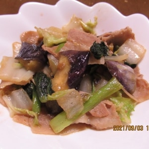豚肉となすと白菜と小松菜の味噌炒め